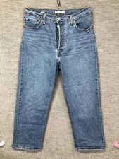 Levis Ribcage Straight Ankle Jeans Womens 32x27 Blue High Rise Button Fly