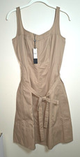 Talbots Petite Khaki Belted Sleeveless Midi Dress 4P NWT