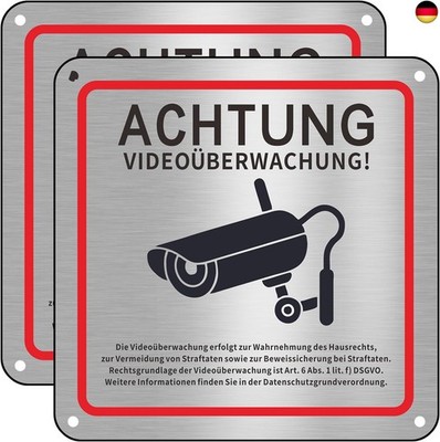 Videoüberwachung Schild, 2 Stück Privatgrundstück, 15x15cm Aluminium Achtung , K