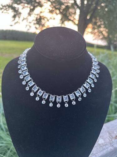 Collier Ancien Art Déco Années 1930 - Argent 925 Et Strass Brillants, Style Rivière