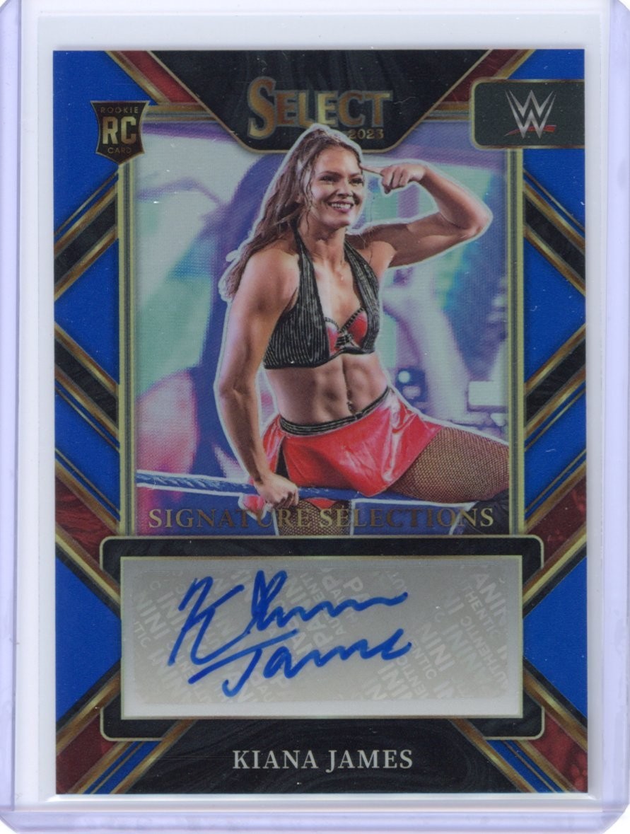 2023 Panini Select WWE Kiana James Signature Selections Blue Auto /35 RC Bookend