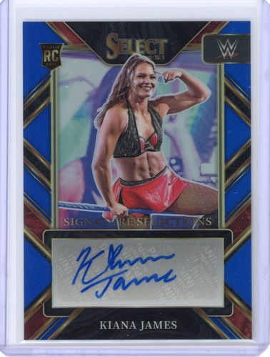 2023 Panini Select WWE Kiana James Signature Selections Blue Auto /35 RC Bookend