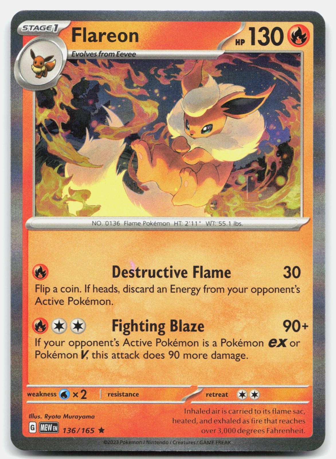 Flareon 136/165 R 151 Pokemon Holo Lightly Played