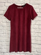 Lulu's Burgundy Wine Short Sleeve Pullover Faux Suede Dress Size Medium
