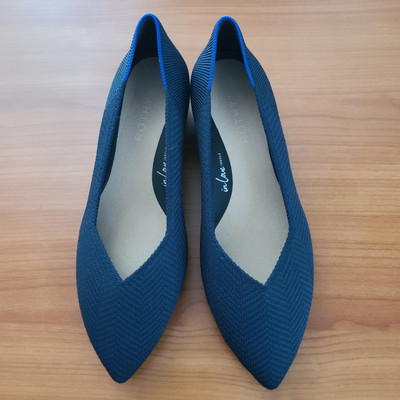 Rothy's The Point  Blue Knit Pointed Toe Low Heel Women's Shoes Sz 7