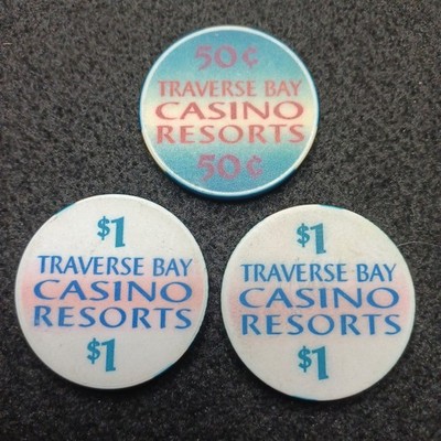Lot Of 3 Traverse Bay Leelanau Sands $1 & $.50 Casino Chips - Peshawbestown, MI 