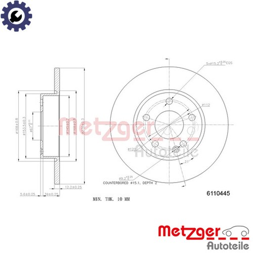2x BRAKE DISC 6110445 FOR MERCEDES-BENZ A-CLASS M 266.920 1.5L OM 640.942 2.0L  - Picture 1 of 10
