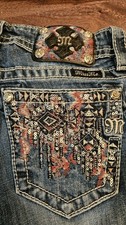 Miss Me Signature Boot Cut Jeans Distressed W/bling Size 26