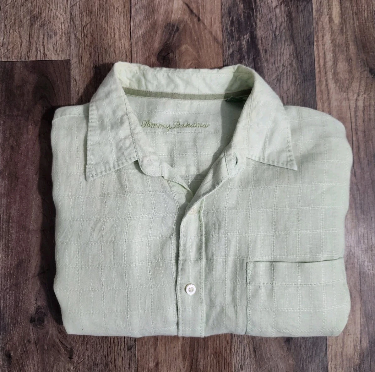 Tommy Bahama Shirt Mens XL Light Green Linen Long Sleeve Button Up Casual Pocket