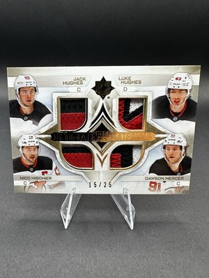 2023-24 Ultimate Collection Quad Mat JACK HUGHES,LUKE HUGHES,HISCHIER, 15/25