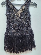 Weissman Sequin Fringe Jazz Dance Costume With Strappy Back  Mesh Overlay SC