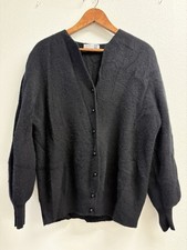 Vtg Adele Joyce WOMENS SWEATER M Lambswool Angora BLACK CARDIGAN HOLIDAY PARTY