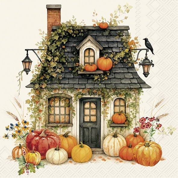 4 x COCKTAIL Napkin/3Ply/25cm/Decoupage/Craft/Halloween/Pumpkins/Witch House