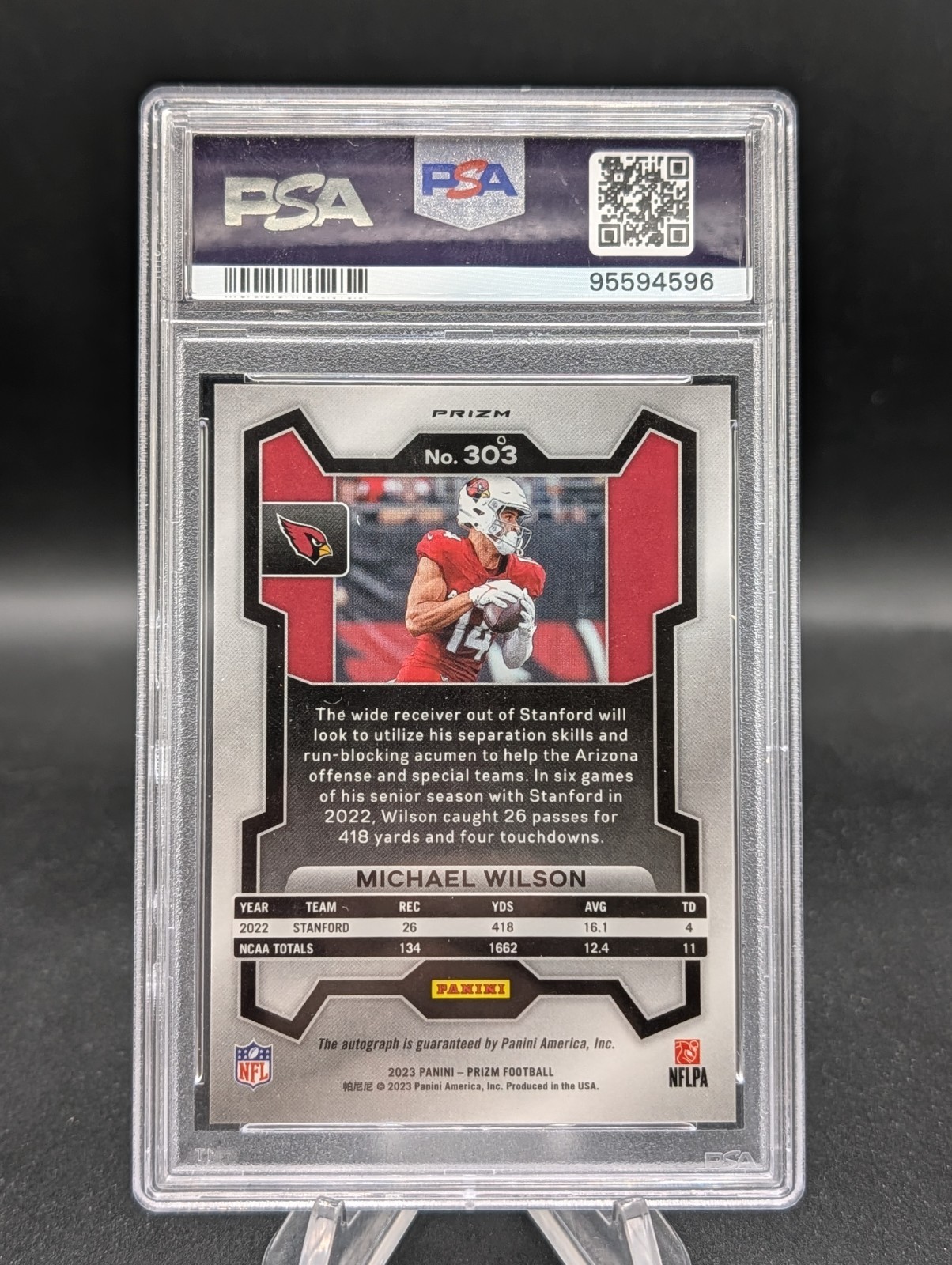 2023 Panini Prizm Rookie Michael Wilson Silver Auto PSA 10 RC Cardinals view 2