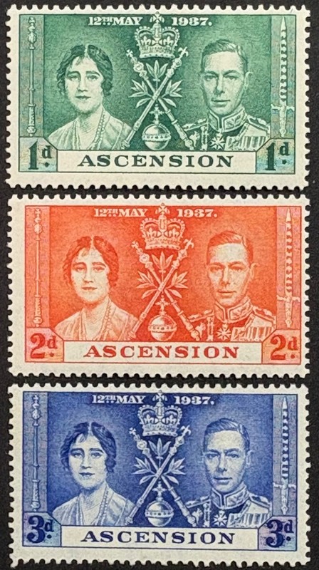 Ascension, Coronation Issue, Full Set, King George VI, Scott 37 - 39, MLH, VF