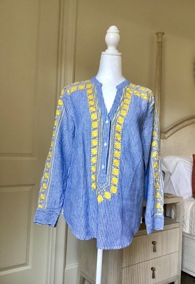 NWOT J. Crew Sz XS Women s Embroidered V Neck Tunic in Blue and White Stripe