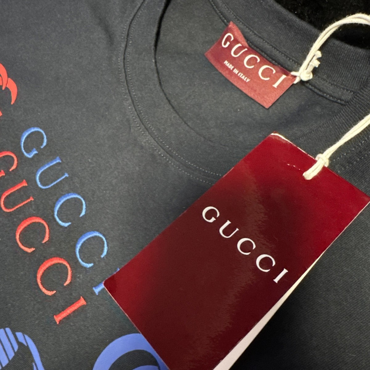 Authentic XS XSMALL New GUCCI Blue Red Tshirt Horsebit Navy Double