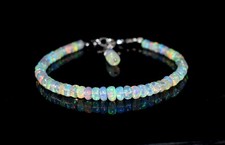 Natural Ethiopian Wello Fire Opal Gemstone Fire Beads 7.5''Bracelet AF0236