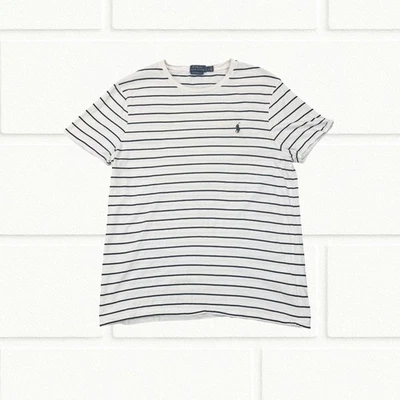 Polo Ralph Lauren Striped White Black T-Shirt Mens Large Slim Short Sleeve Logo - Image 1 of 4