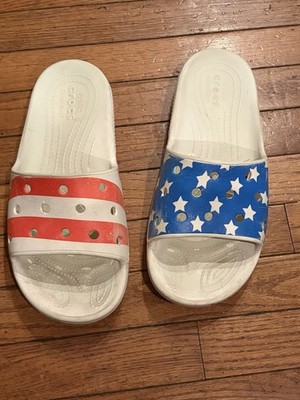 CROCS Classic Slide Unisex Women 12 Men 10 White American Flag Slide Sandals