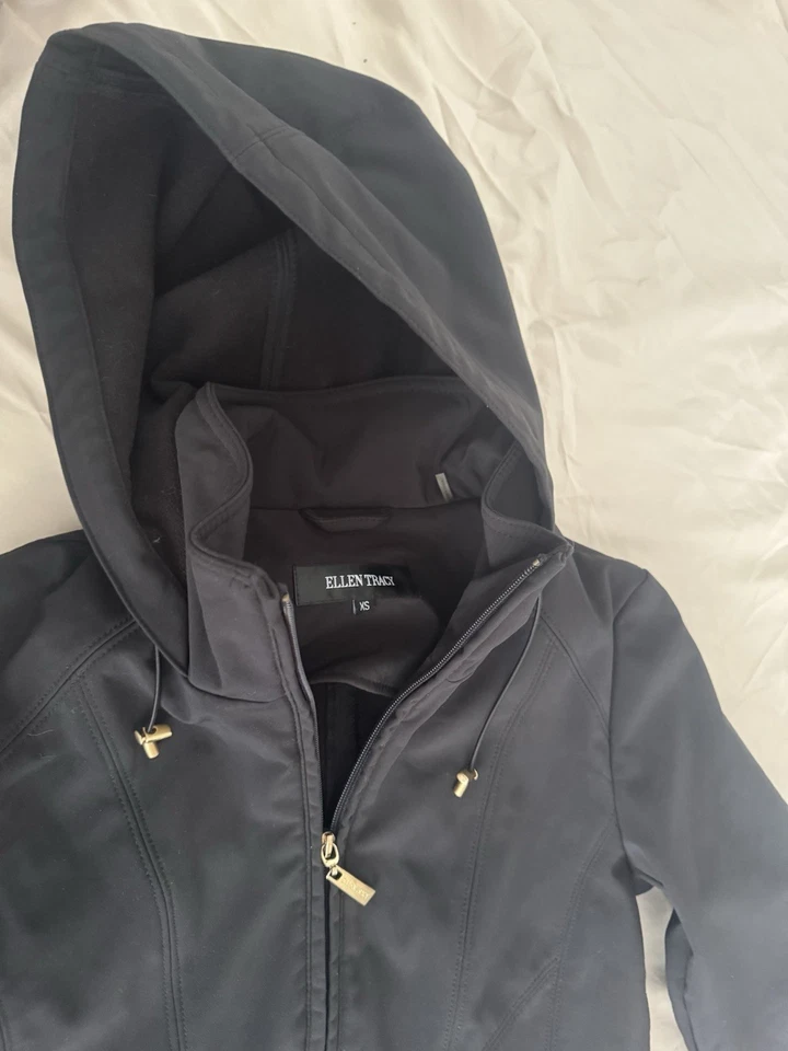 Ellen Tracy 全拉链女式雨衣连衣裙黑色 XS 码风衣 — 第 3/3 张图片