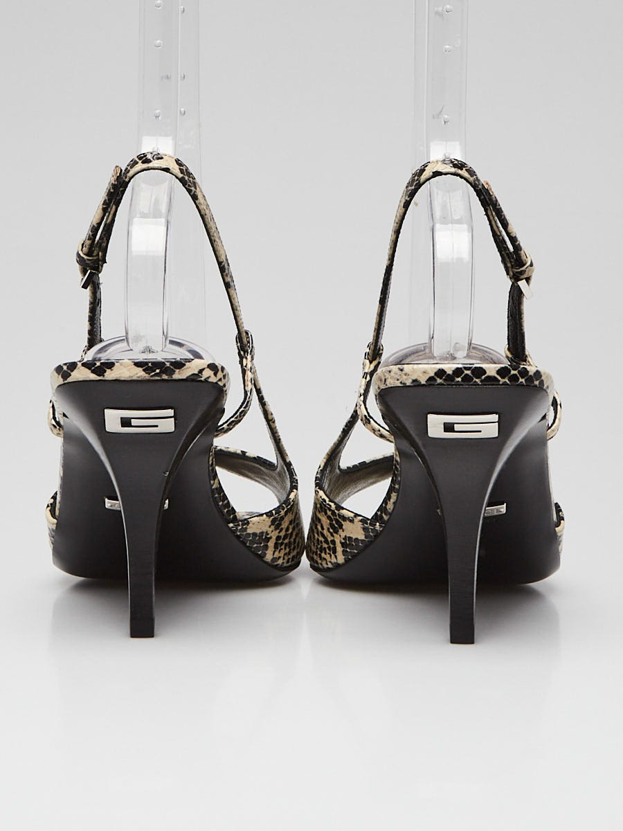 Gucci Black/Beige Python Printed Leather Peep Toe… - image 4