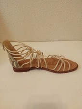 Sam Edelman Women's Beige Snake Print Leather Zip Strappy Flat Sandals sz 8.5 M