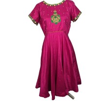 Indian Dress Magenta Full Pullover Silk Dupuoni Beaded Mirrors See Description