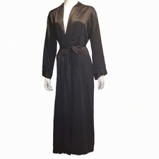Victoria's Secret 100 Silk Kimono Robe XS/S Black Long Full Length Wrap Vtg