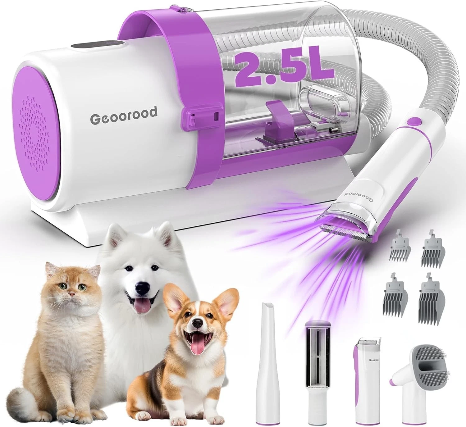 GEOOROOD Pet Grooming Kit 4-in-1 w/Vacuum 2.5L Dust Cup Clippers Brush-New