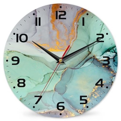 Wall Clock Vintage Wooden Wall Clock Silent Watercolor Abstract Painting Marble