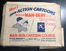 Curso de dibujos animados de acción Diltz-Barrett MAN-IKIN 1941. Caja original + TODOS (12) platos