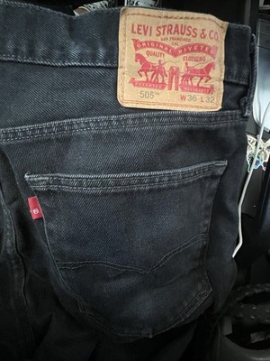 Levi's 505 Black Denim Jeans Regular Fit, Straight Leg 36X32
