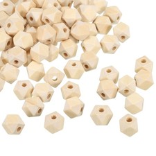 10mm Natural Wood Beads 60 Pack Unfinished Wooden Beads Geometric Hexagon Beads