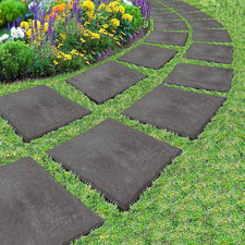 4pc Grey Plastic Garden Tiles Slate Effect Outdoor Paving Slab Set Interlocking