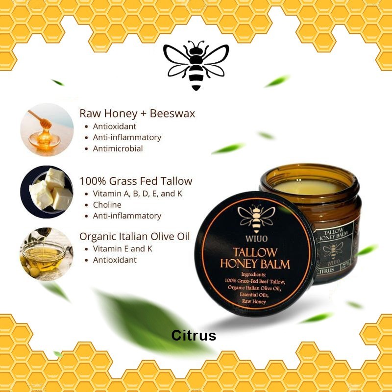 Organic Grass-Fed Beef Tallow Balm with Raw Honey - Unscented Skin Moisturizer