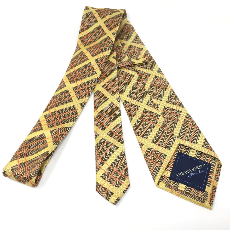 Corbata The Big Knot de Steven Land marrón naranja a rayas geométrica 100 % seda Foto 2 de 4