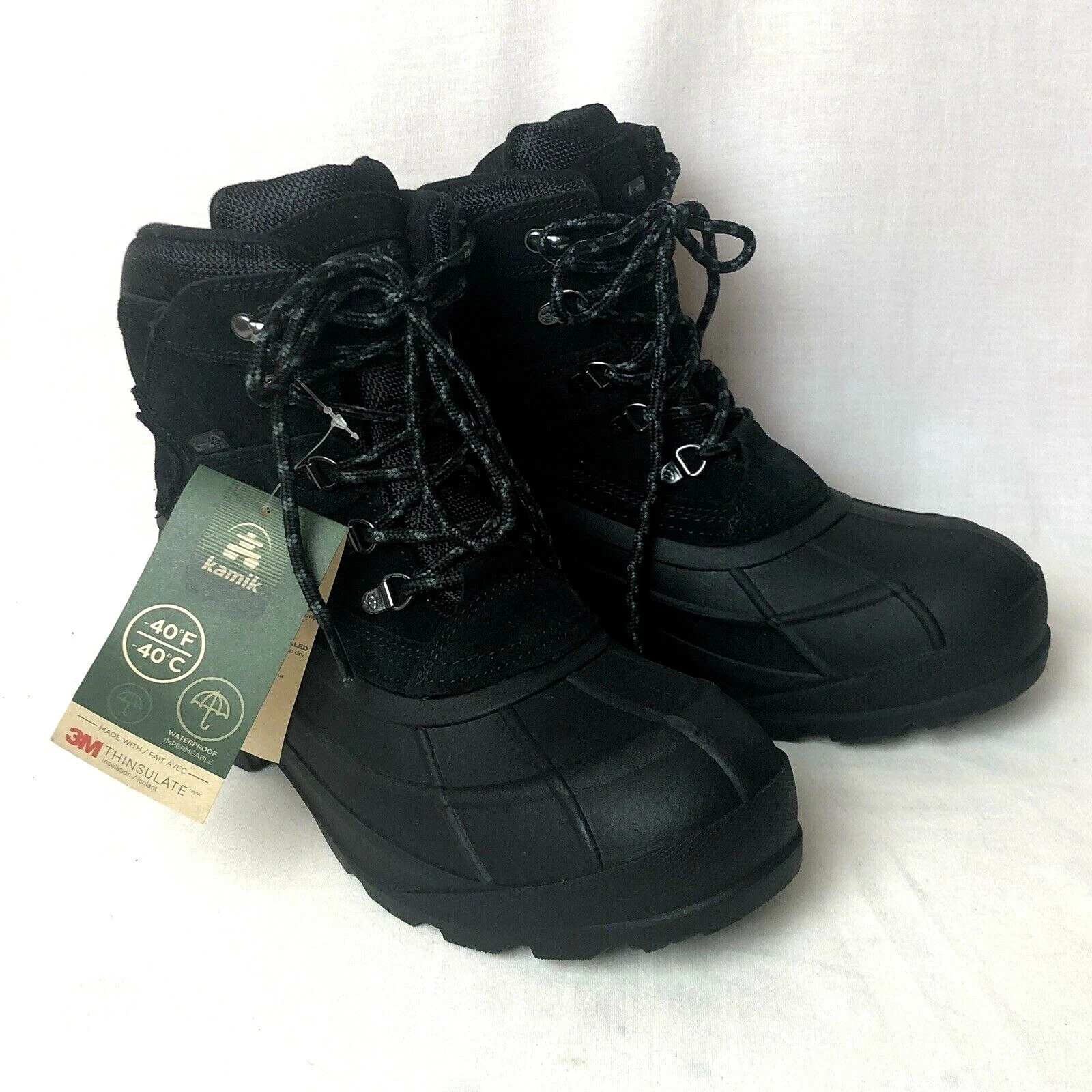 Kamik Fargo Snow Boots Men's sz 8 Black NEW 200g Waterproof Winter -40F