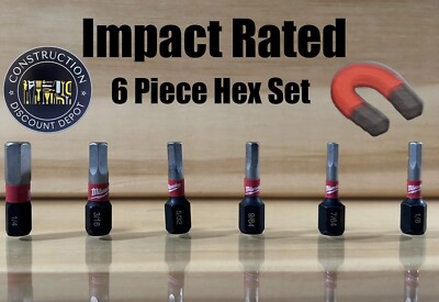 7/64 1/8 9/64 5/32 3/16 1/4 Hex MILWAUKEE SHOCKWAVE Hex Bit Set 1'' 6Pc Allen set