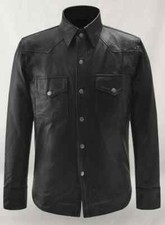 Authentic Men's Black Leather Shirt Jacket Pure Soft Lambskin Custom Made Shirt
