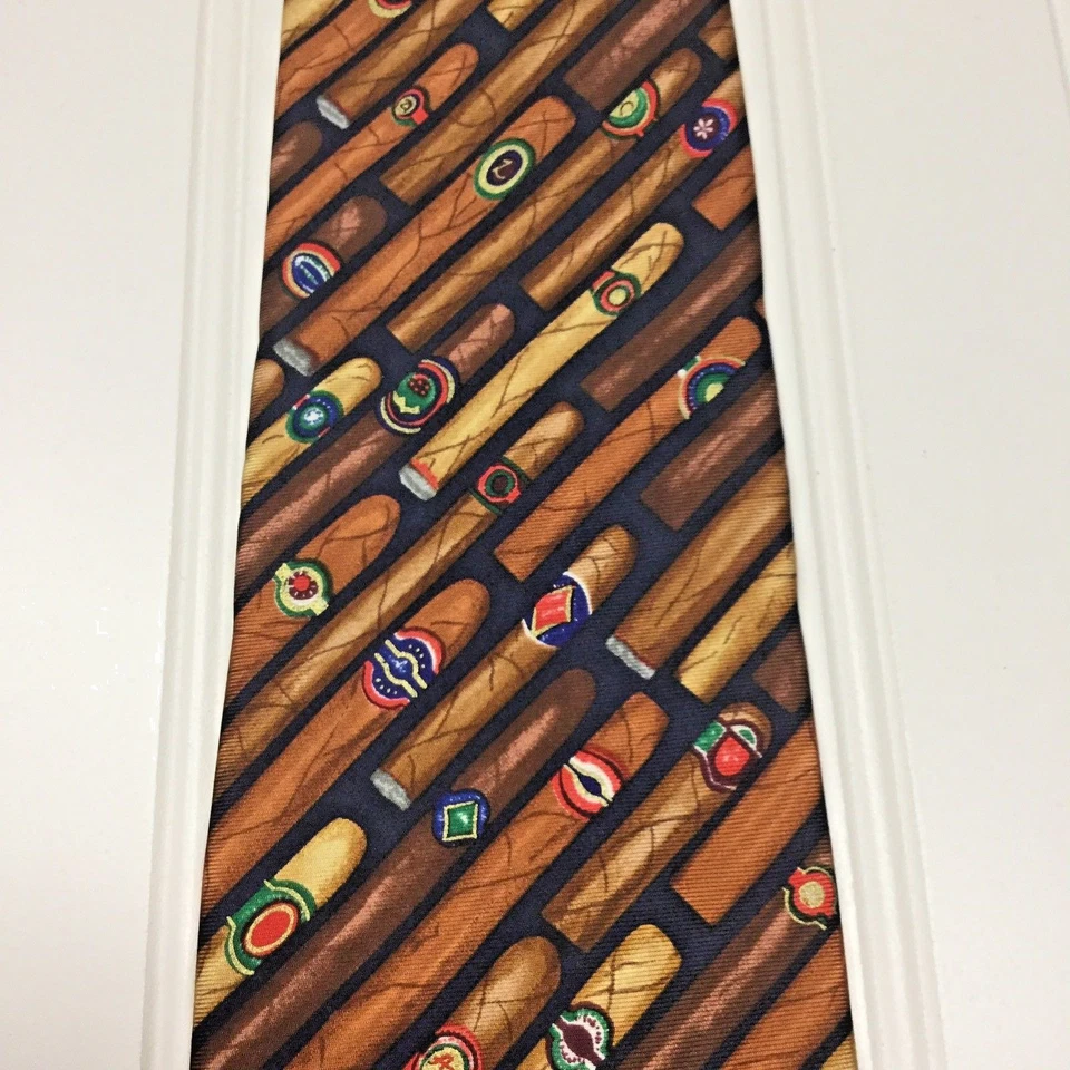 Corbata de seda Orvis para hombre con corbata de cigarros multicolor ¡única! Novedad Nuevo con Etiquetas Foto 2 de 4