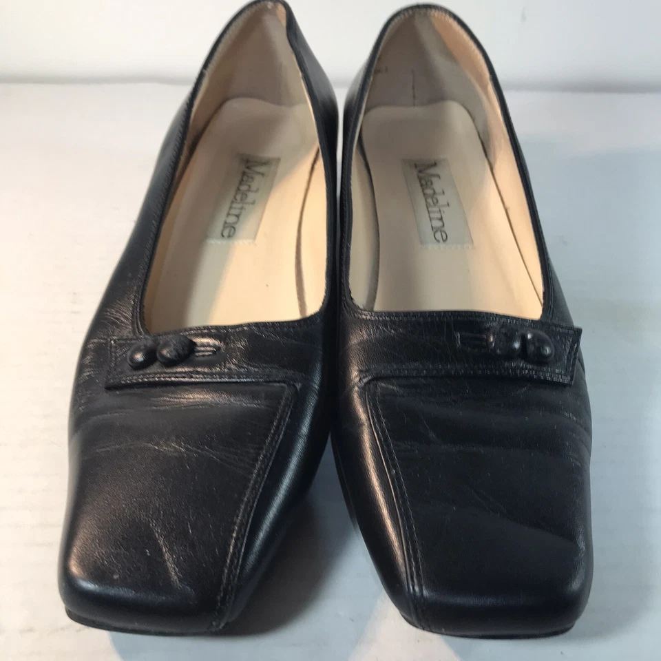 Madeline Chestnut Black Leather 1.5in Block Heel Dress Shoes Womens Size 7.5M - Image 2 of 4
