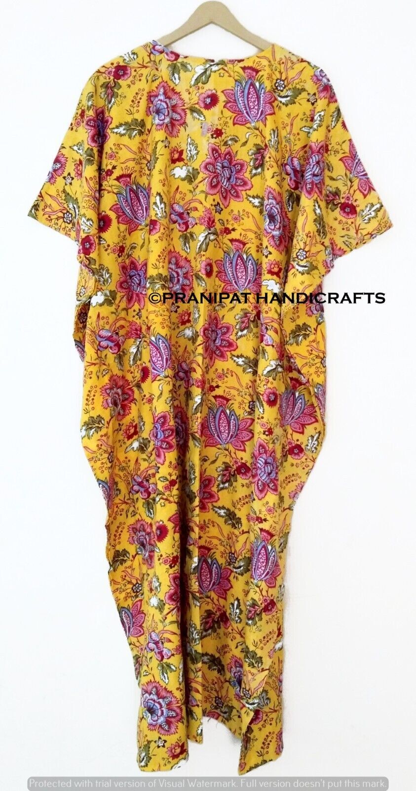 Indian Yellow Long Floral Print Cotton Hippie Maxi Women Nightwear