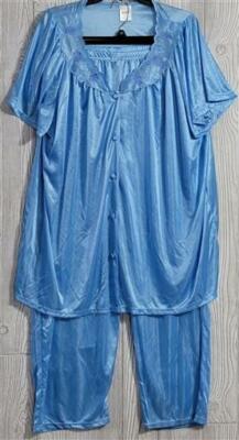NWOT Blair Silky Embroidered Semi-Sheer Button Up Pajama Set Blue 2XL  #84536