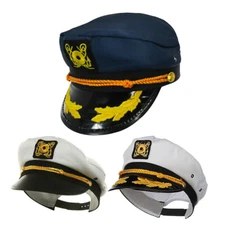 US ADULT CAPTAIN HAT SATIN YACHT BOAT NAVY SAILOR SEA MARINE FANCY DRESS COSTUME