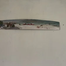 Primitive Painting On A Old Piece Of Wood -Judy Doyle 2004 Winter Scene 29” Long