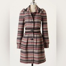 Anthropologie Elevenses Pattern Makers Coat Stripe Colorblock Bow Shoulder 6