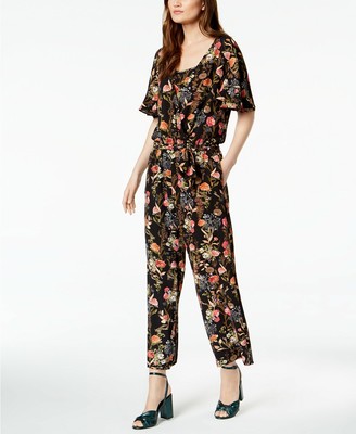 $440 Marbella Womens Black Brown Red Floral Short-Sleeve Casual Jumpsuit Size 14