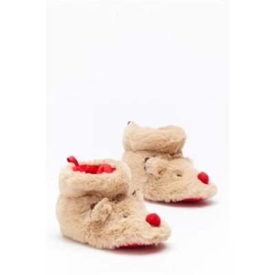 Baby Christmas Reindeer Slippers Booties 0-6 6-12 Months Novelty Festive  New UK - Main Image