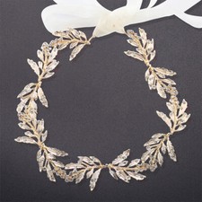 Bride Golden Leaf Wedding Headpieces Flower Girl Bridal Headband Rhinestones